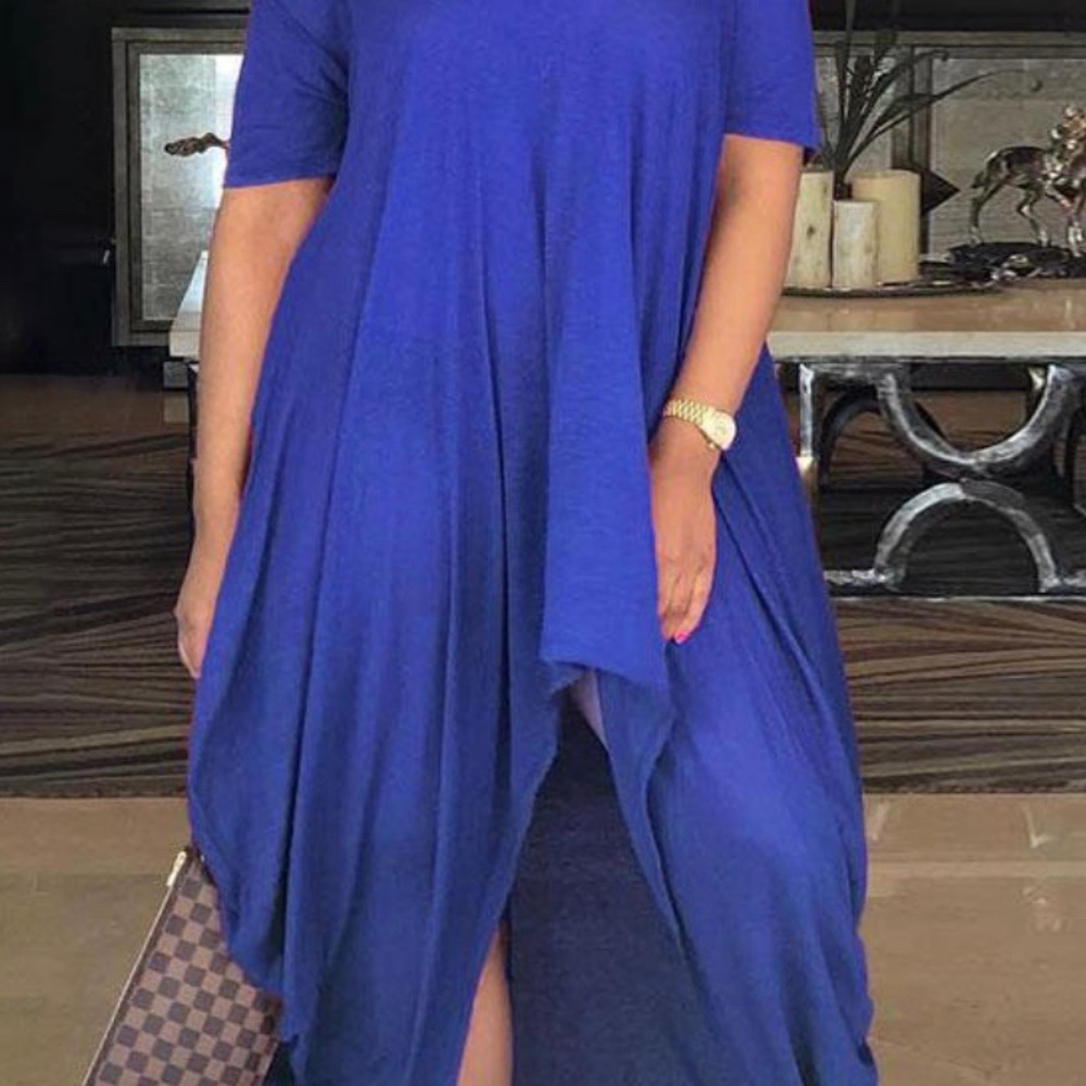 Cotton blend stretch loose fit hi-lo tent dress